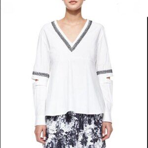 Thakoon Addition Blouse Top White Cotton Embroidered V-Neck Cutouts 2